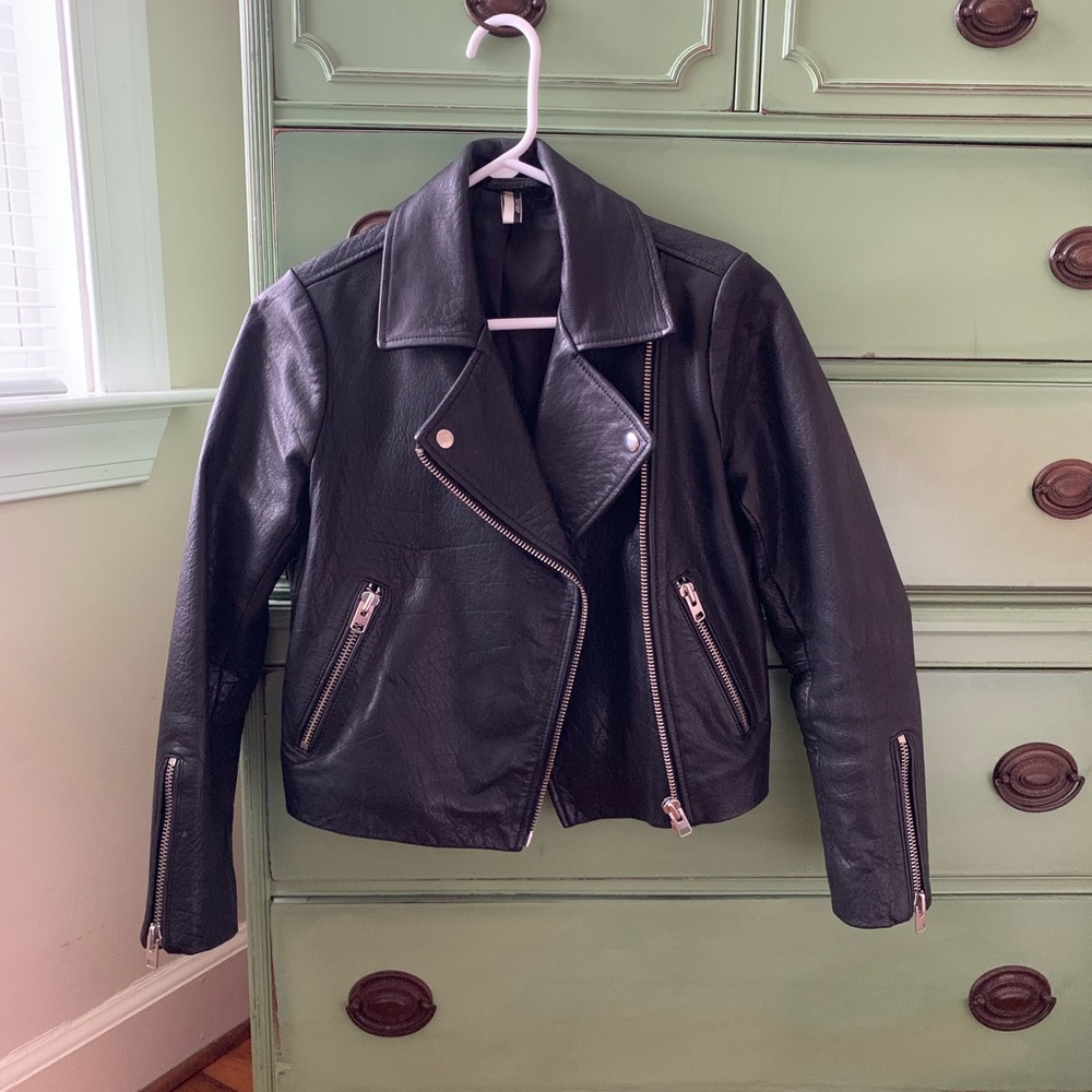 Topshop black leather moto jacket so 2